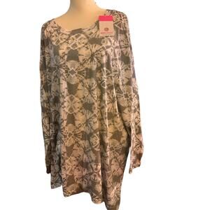 Marleylilly Tie Dye Oversized Long Sleeve Top, Gray/White, Plus Size 2X/3X, NWT